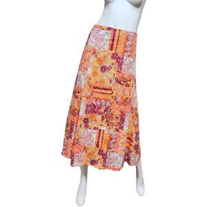 Patchwork Embroidered Flowy Midi Skirt 24W Maximalist Boho Cottage 100% Cotton